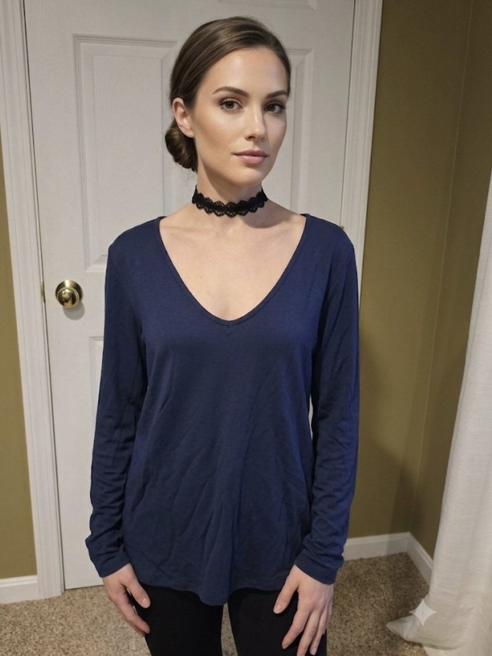 Thread & Supply Navy V-Neck Long Sleeve Top